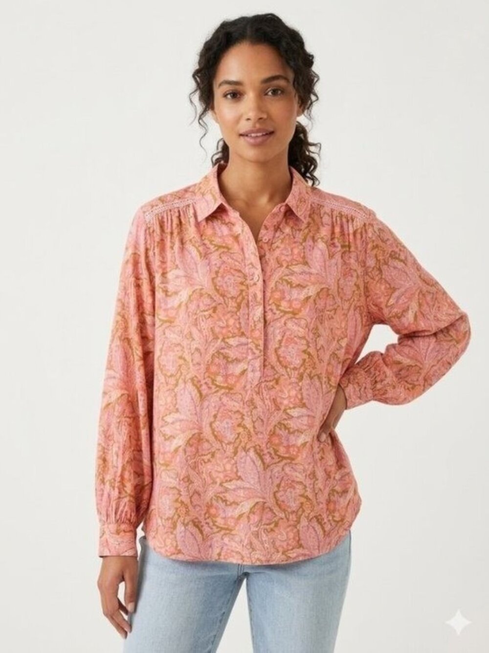 Sundance Poppy Bloom Oversized Long Sleeve Popover Top Shirt Saize XL - Picture 2 of 11